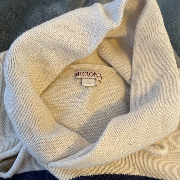 Merona White with Blue Stripes Cowl Neck Sweater Size L - Picture 2 of 3